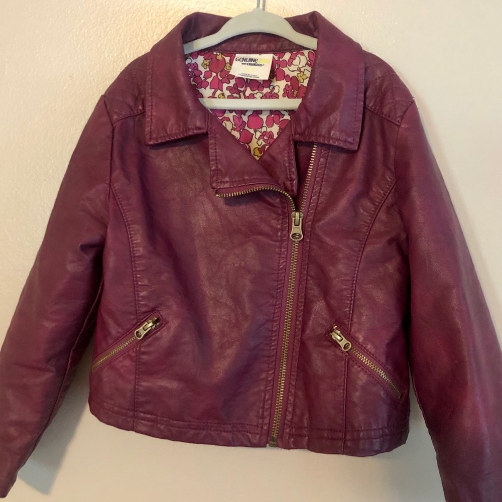 Girls faux maroon leather jacket